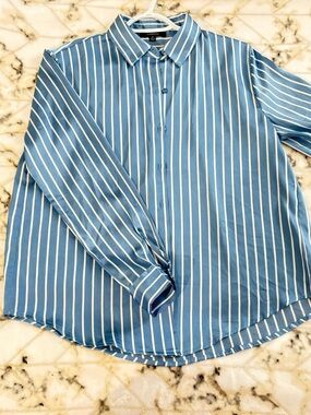 Ambiance Light Blue and White Vertical Stripe Button-Down Shirt